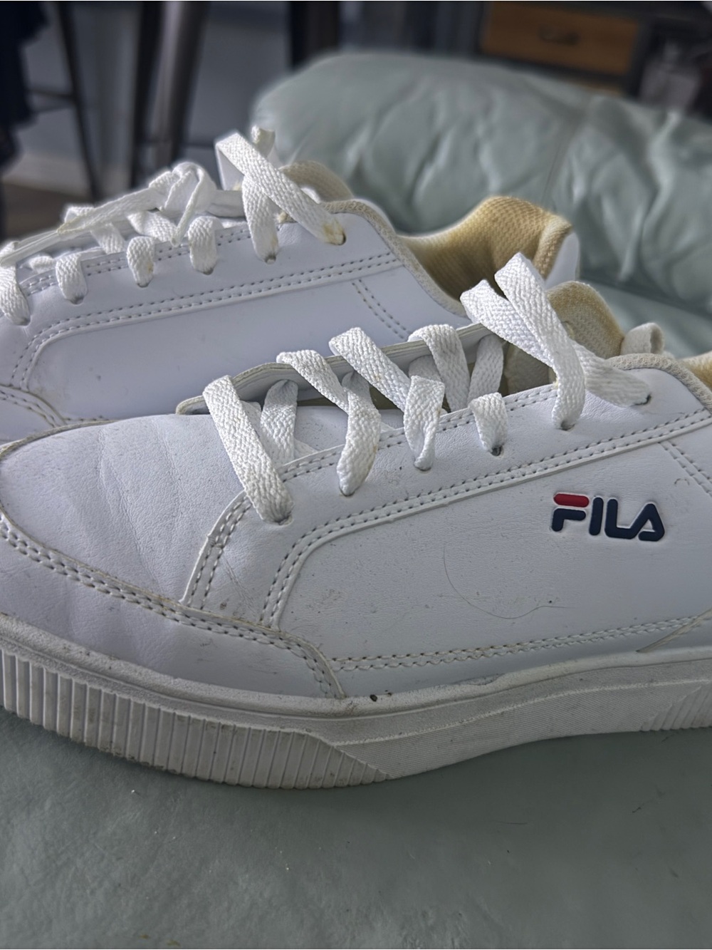 FILA Women’s White Sneakers with Red & Blue Logo